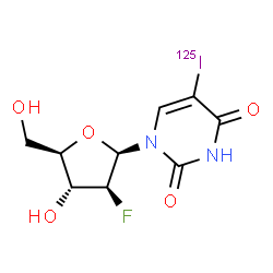 ChemSpider 2D Image | 1-(2-Deoxy-2-fluoro-beta-D-arabinofuranosyl)-5-(~125~I)iodo-2,4(1H,3H)-pyrimidinedione | C9H10F125IN2O5
