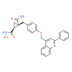 ChemSpider 2D Image | (1R,2S)-N~2~-Hydroxy-1-{4-[(2-phenyl-4-quinolinyl)methoxy]benzyl}-1,2-cyclopropanedicarboxamide | C28H25N3O4