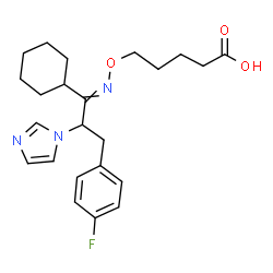 ChemSpider 2D Image | 5-({[1-Cyclohexyl-3-(4-fluorophenyl)-2-(1H-imidazol-1-yl)propylidene]amino}oxy)pentanoic acid | C23H30FN3O3