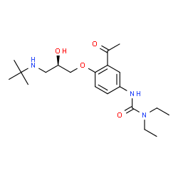 ChemSpider 2D Image | 3-(3-Acetyl-4-{(2R)-2-hydroxy-3-[(2-methyl-2-propanyl)amino]propoxy}phenyl)-1,1-diethylurea | C20H33N3O4