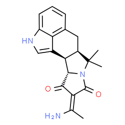 ChemSpider 2D Image | (6aR,10E,11aS,11bR)-10-(1-Aminoethylidene)-7,7-dimethyl-6a,7,11a,11b-tetrahydro-6H-pyrrolo[1',2':2,3]isoindolo[4,5,6-cd]indole-9,11(2H,10H)-dione | C20H21N3O2