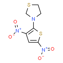 ChemSpider 2D Image | 3-(3,5-Dinitro-2-thienyl)-1,3-thiazolidine | C7H7N3O4S2
