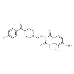 ChemSpider 2D Image | 7-Amino-3-{2-[4-(4-fluorobenzoyl)-1-piperidinyl]ethyl}-8-(~125~I)iodo-2,4(1H,3H)-quinazolinedione | C22H22FIN4O3