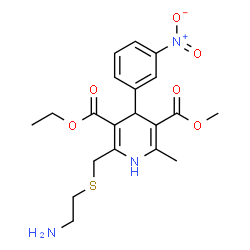 ChemSpider 2D Image | 3-Ethyl 5-methyl 2-{[(2-aminoethyl)sulfanyl]methyl}-6-methyl-4-(3-nitrophenyl)-1,4-dihydro-3,5-pyridinedicarboxylate | C20H25N3O6S