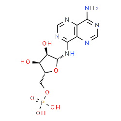 ChemSpider 2D Image | N-(8-Aminopyrimido[5,4-d]pyrimidin-4-yl)-5-O-phosphono-beta-D-ribofuranosylamine | C11H15N6O7P