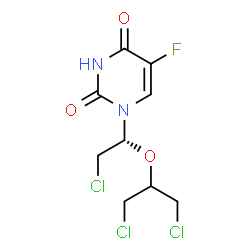ChemSpider 2D Image | 1-{(1R)-2-Chloro-1-[(1,3-dichloro-2-propanyl)oxy]ethyl}-5-fluoro-2,4(1H,3H)-pyrimidinedione | C9H10Cl3FN2O3