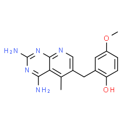ChemSpider 2D Image | 2-[(2,4-Diamino-5-methylpyrido[2,3-d]pyrimidin-6-yl)methyl]-4-methoxyphenol | C16H17N5O2
