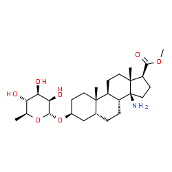 ChemSpider 2D Image | Methyl (3beta,5beta,14beta,17beta)-14-amino-3-[(6-deoxy-alpha-L-mannopyranosyl)oxy]androstane-17-carboxylate | C27H45NO7