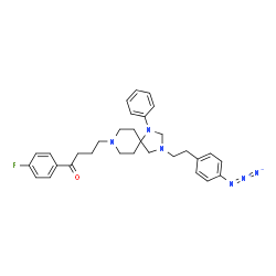ChemSpider 2D Image | 4-{3-[2-(4-Azidophenyl)ethyl]-1-phenyl-1,3,8-triazaspiro[4.5]dec-8-yl}-1-(4-fluorophenyl)-1-butanone | C31H36FN6O