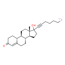 ChemSpider 2D Image | (8R,9S,10R,13S,14S)-17-Hydroxy-17-[6-(~125~I)iodo-1-hexyn-1-yl]-13-methyl-1,2,6,7,8,9,10,11,12,13,14,15,16,17-tetradecahydro-3H-cyclopenta[a]phenanthren-3-one | C24H33IO2