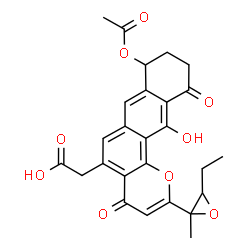 ChemSpider 2D Image | [8-Acetoxy-2-(3-ethyl-2-methyl-2-oxiranyl)-12-hydroxy-4,11-dioxo-8,9,10,11-tetrahydro-4H-naphtho[2,3-h]chromen-5-yl]acetic acid | C26H24O9