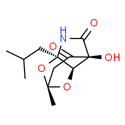 ChemSpider 2D Image | (1R,4S,7R,8R)-4-Hydroxy-7-isobutyl-1-methyl-9,10-dioxa-6-azatricyclo[5.2.1.0~4,8~]decane-3,5-dione | C12H17NO5