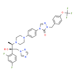 ChemSpider 2D Image | 4-(4-{4-[(2R,3R)-3-(2,4-Difluorophenyl)-3-hydroxy-4-(1H-1,2,4-triazol-1-yl)-2-butanyl]-1-piperazinyl}phenyl)-2-[4-(trifluoromethoxy)benzyl]-2,4-dihydro-3H-1,2,4-triazol-3-one | C32H31F5N8O3