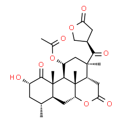 ChemSpider 2D Image | (2alpha,11alpha)-2-Hydroxy-1,16-dioxo-13-{[(3R)-5-oxotetrahydro-3-furanyl]carbonyl}picrasan-11-yl acetate | C27H36O9