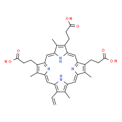 ChemSpider 2D Image | 3,3',3''-(3,8,13,17-Tetramethyl-12-vinyl-2,7,18-porphyrintriyl)tripropanoic acid | C35H36N4O6