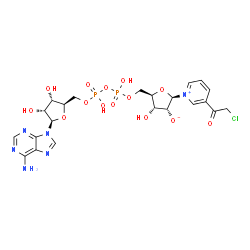 ChemSpider 2D Image | (2R,3R,4R,5R)-5-({[{[{[(2R,3S,4R,5R)-5-(6-Amino-9H-purin-9-yl)-3,4-dihydroxytetrahydro-2-furanyl]methoxy}(hydroxy)phosphoryl]oxy}(hydroxy)phosphoryl]oxy}methyl)-2-[3-(chloroacetyl)-1-pyridiniumyl]-4-h
ydroxytetrahydro-3-furanolate | C22H27ClN6O14P2