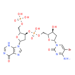 ChemSpider 2D Image | [(2R,3S,5R)-3-{[{[(2R,3S,5R)-5-(4-Amino-5-bromo-2-oxo-1(2H)-pyrimidinyl)-3-hydroxytetrahydro-2-furanyl]methoxy}(hydroxy)phosphoryl]oxy}-5-(6-oxo-3,6-dihydro-9H-purin-9-yl)tetrahydro-2-furanyl]methyl d
ihydrogen phosphate | C19H24BrN7O13P2