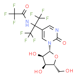 ChemSpider 2D Image | 5-{1,1,1,3,3,3-Hexafluoro-2-[(trifluoroacetyl)amino]-2-propanyl}-1-(beta-D-ribofuranosyl)-2(1H)-pyrimidinone | C14H12F9N3O6