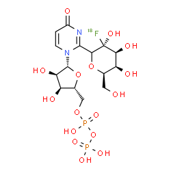 ChemSpider 2D Image | (1xi)-1,5-Anhydro-2-C-(~18~F)fluoro-1-(1-{5-O-[hydroxy(phosphonooxy)phosphoryl]-beta-D-ribofuranosyl}-4-oxo-1,4-dihydro-2-pyrimidinyl)-D-galactitol | C15H23FN2O16P2
