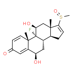 ChemSpider 2D Image | (6beta,11beta)-9-Fluoro-6,11-dihydroxy-17-(methylsulfinyl)androsta-1,4,16-trien-3-one | C20H25FO4S