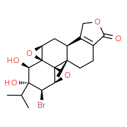 ChemSpider 2D Image | (1aS,1bS,6bS,7aS,8aS,9R,10R,11R,11aR)-11-Bromo-9,10-dihydroxy-10-isopropyl-1b-methyl-1b,3,6,6b,7,7a,9,10,11,11a-decahydrobisoxireno[8a,9:4b,5]phenanthro[1,2-c]furan-4(2H)-one | C20H25BrO6