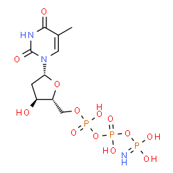 ChemSpider 2D Image | 5'-O-[({[(P,P-Dihydroxyphosphorimidoyl)oxy](hydroxy)phosphoryl}oxy)(hydroxy)phosphoryl]thymidine | C10H18N3O13P3