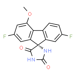 ChemSpider 2D Image | (9S)-2,7-Difluoro-4-methoxy-2'H,5'H-spiro[fluorene-9,4'-imidazolidine]-2',5'-dione | C16H10F2N2O3