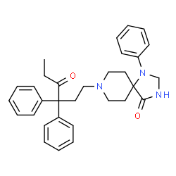 ChemSpider 2D Image | 8-(4-Oxo-3,3-diphenylhexyl)-1-phenyl-1,3,8-triazaspiro[4.5]decan-4-one | C31H35N3O2