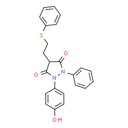 ChemSpider 2D Image | 1-(4-Hydroxyphenyl)-2-phenyl-4-(2-(phenylthio)ethyl)-3,5-pyrazolidinedione | C23H20N2O3S