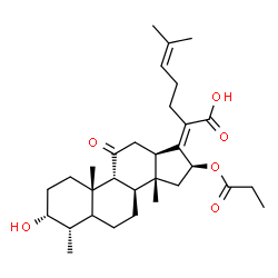 ChemSpider 2D Image | (3alpha,4alpha,8alpha,9beta,13alpha,14beta,16beta,17Z)-3-Hydroxy-4,14-dimethyl-11-oxo-16-(propionyloxy)-18-norcholesta-17,24-dien-21-oic acid | C31H46O6