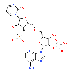 ChemSpider 2D Image | 1-(5-O-{[(2R,5R)-5-(6-Amino-9H-purin-9-yl)-3-hydroxy-4-(phosphonooxy)-2,5-dihydro-2-furanyl]methyl}-3-O-phosphono-beta-D-ribofuranosyl)-2(1H)-pyrimidinone | C19H23N7O14P2