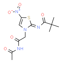 ChemSpider 2D Image | N-[(2Z)-3-(2-Acetamido-2-oxoethyl)-5-nitro-1,3-thiazol-2(3H)-ylidene]-2,2-dimethylpropanamide | C12H16N4O5S
