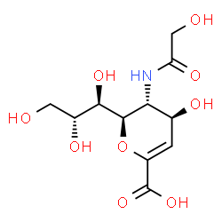 ChemSpider 2D Image | (6R)-2,6-Anhydro-3,5-dideoxy-5-(glycoloylamino)-6-[(1R,2R)-1,2,3-trihydroxypropyl]-L-threo-hex-2-enonic acid | C11H17NO9