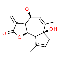 ChemSpider 2D Image | (3aR,4S,6aS,9aR,9bS)-4,6a-Dihydroxy-6,9-dimethyl-3-methylene-3a,4,6a,7,9a,9b-hexahydroazuleno[4,5-b]furan-2(3H)-one | C15H18O4