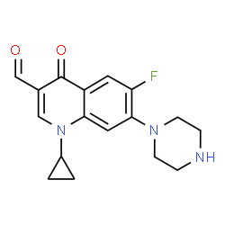 ChemSpider 2D Image | 1-Cyclopropyl-6-fluoro-4-oxo-7-(1-piperazinyl)-1,4-dihydro-3-quinolinecarbaldehyde | C17H18FN3O2