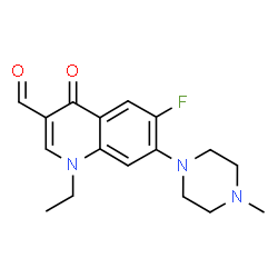 ChemSpider 2D Image | 1-Ethyl-6-fluoro-7-(4-methyl-1-piperazinyl)-4-oxo-1,4-dihydro-3-quinolinecarbaldehyde | C17H20FN3O2