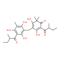 ChemSpider 2D Image | 3,5-Dihydroxy-6,6-dimethyl-2-(2-methylbutanoyl)-4-[2,4,6-trihydroxy-3-methyl-5-(2-methylbutanoyl)benzyl]-2,4-cyclohexadien-1-one | C26H34O8