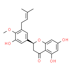 ChemSpider 2D Image | (2S)-5,7-Dihydroxy-2-[3-hydroxy-4-methoxy-5-(3-methyl-2-buten-1-yl)phenyl]-2,3-dihydro-4H-chromen-4-one | C21H22O6