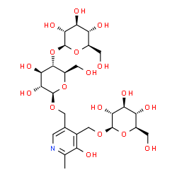 ChemSpider 2D Image | {4-[(beta-D-Glucopyranosyloxy)methyl]-5-hydroxy-6-methyl-3-pyridinyl}methyl 4-O-beta-D-glucopyranosyl-beta-D-glucopyranoside | C26H41NO18