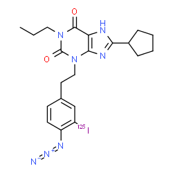 ChemSpider 2D Image | 3-{2-[4-Azido-3-(~125~I)iodophenyl]ethyl}-8-cyclopentyl-1-propyl-3,7-dihydro-1H-purine-2,6-dione | C21H25IN7O2