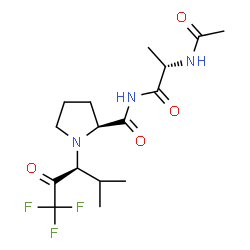 ChemSpider 2D Image | N-[(2S)-2-Acetamidopropanoyl]-1-[(3S)-1,1,1-trifluoro-4-methyl-2-oxo-3-pentanyl]-L-prolinamide | C16H24F3N3O4