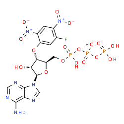 ChemSpider 2D Image | 3'-O-(5-Fluoro-2,4-dinitrophenyl)adenosine 5'-(tetrahydrogen triphosphate) | C16H17FN7O17P3