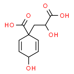 ChemSpider 2D Image | 1-(2-Carboxy-2-hydroxyethyl)-4-hydroxy-2,5-cyclohexadiene-1-carboxylic acid | C10H12O6