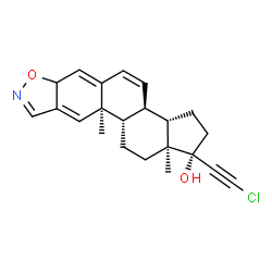 ChemSpider 2D Image | (1S,3aS,3bR,10aS,10bS,12aS)-1-(Chloroethynyl)-10a,12a-dimethyl-2,3,3a,3b,6a,10a,10b,11,12,12a-decahydro-1H-cyclopenta[7,8]phenanthro[3,2-d][1,2]oxazol-1-ol | C22H24ClNO2