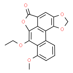 ChemSpider 2D Image | 7-Ethoxy-8-methoxy-5H-furo[4',3',2':1,10]phenanthro[3,4-d][1,3]dioxol-5-one | C19H14O6