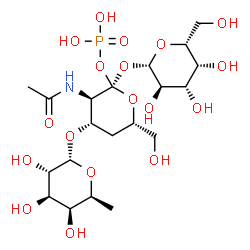 ChemSpider 2D Image | (2R,3R,4S,6S)-3-Acetamido-6-(hydroxymethyl)-2-{[(2S,3R,4S,5R,6R)-3,4,5-trihydroxy-6-(hydroxymethyl)tetrahydro-2H-pyran-2-yl]oxy}-4-{[(2R,3S,4R,5S,6S)-3,4,5-trihydroxy-6-methyltetrahydro-2H-pyran-2-yl]
oxy}tetrahydro-2H-pyran-2-yl dihydrogen phosphate | C20H36NO18P