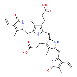 ChemSpider 2D Image | 3-[2-[[3-(2-carboxyethyl)-4-methyl-5-[(4-methyl-5-oxo-3-vinyl-pyrrol-2-yl)methylene]pyrrol-2-ylidene]methyl]-4-methyl-5-[(3-methyl-5-oxo-4-vinyl-1,2-dihydropyrrol-2-yl)methyl]-1H-pyrrol-3-yl]propanoic acid | C33H36N4O6
