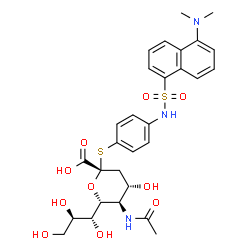 ChemSpider 2D Image | 4-({[5-(Dimethylamino)-1-naphthyl]sulfonyl}amino)phenyl (6R)-5-acetamido-3,5-dideoxy-2-thio-6-[(1R,2R)-1,2,3-trihydroxypropyl]-beta-L-threo-hex-2-ulopyranosidonic acid | C29H35N3O10S2