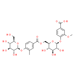 ChemSpider 2D Image | 4-({6-O-[4-(beta-D-Glucopyranosyloxy)-3-methylbenzoyl]-beta-D-glucopyranosyl}oxy)-3-methoxybenzoic acid | C28H34O16