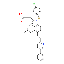 ChemSpider 2D Image | 3-{1-[(4-Chlorophenyl)sulfanyl]-4-methyl-6-[2-(5-phenyl-2-pyridinyl)ethyl]-4,5-dihydro-1H-pyrano[2,3,4-cd]indol-2-yl}-2,2-dimethylpropanoic acid | C35H33ClN2O3S